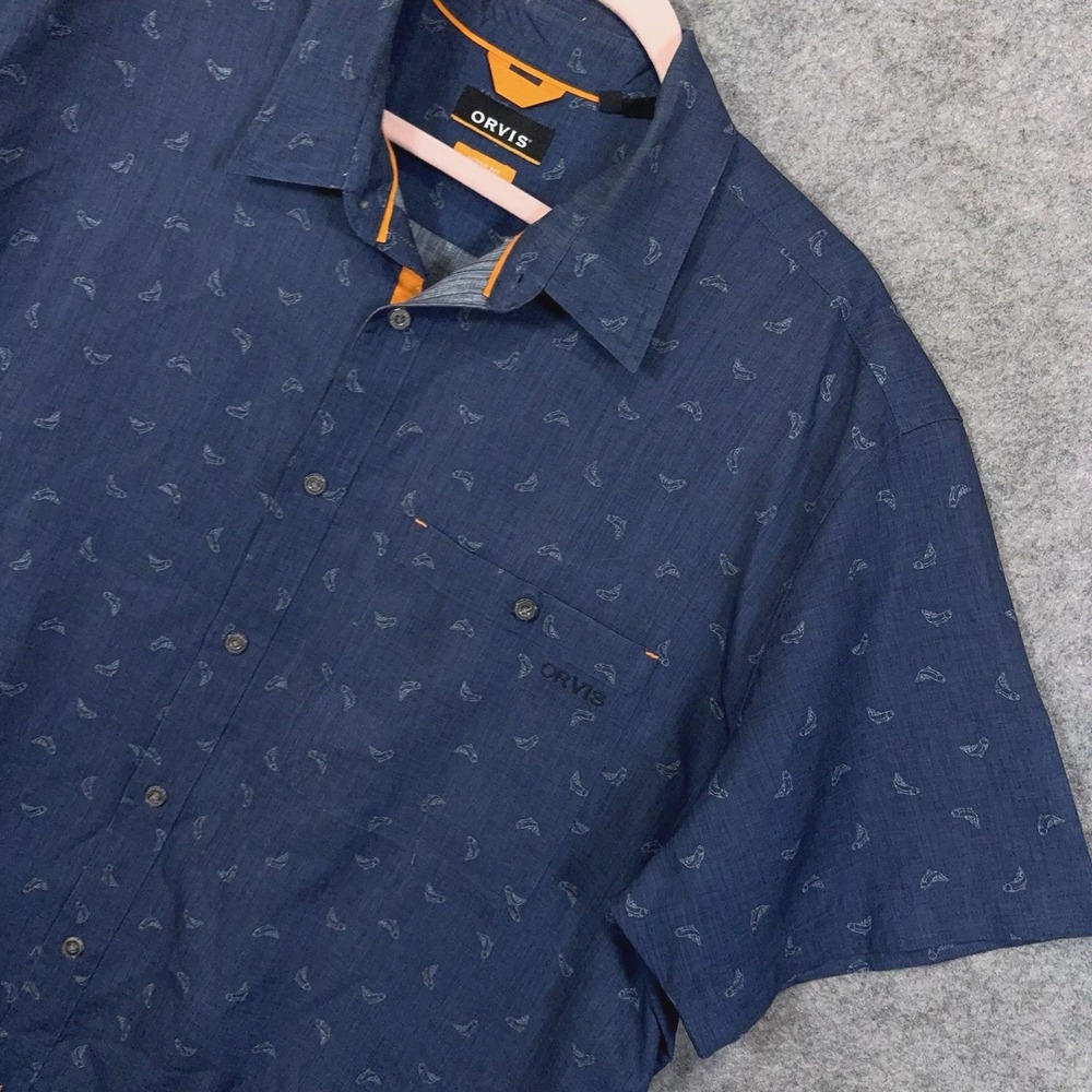 Orvis Active Fit Shirt Mens XXL Blue Fish Print‎ Lightweight Stretch Fishing